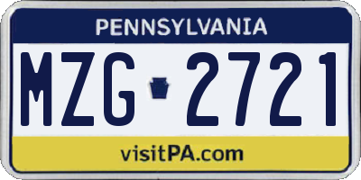 PA license plate MZG2721