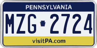 PA license plate MZG2724