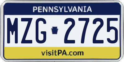 PA license plate MZG2725