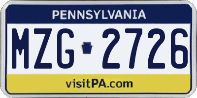 PA license plate MZG2726