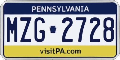 PA license plate MZG2728