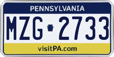 PA license plate MZG2733
