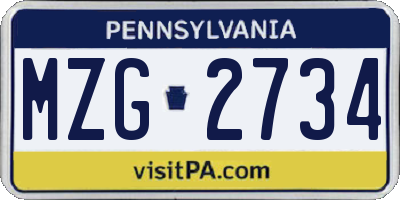 PA license plate MZG2734