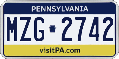 PA license plate MZG2742