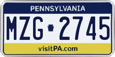 PA license plate MZG2745