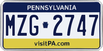 PA license plate MZG2747