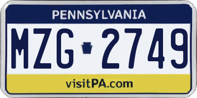 PA license plate MZG2749