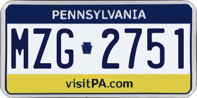 PA license plate MZG2751