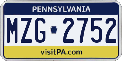 PA license plate MZG2752