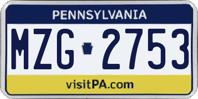 PA license plate MZG2753