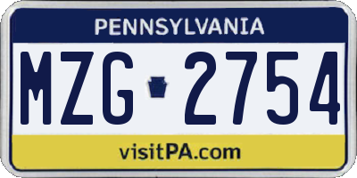 PA license plate MZG2754