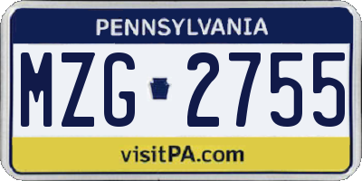 PA license plate MZG2755