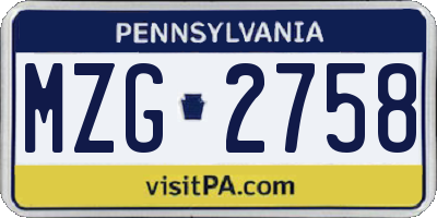 PA license plate MZG2758