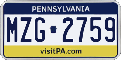 PA license plate MZG2759