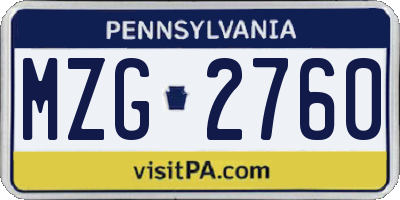 PA license plate MZG2760
