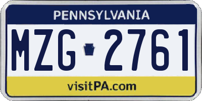 PA license plate MZG2761