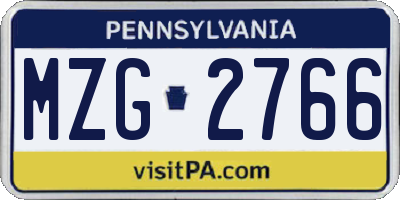 PA license plate MZG2766