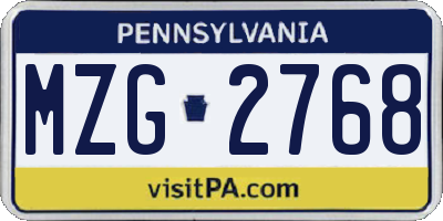 PA license plate MZG2768