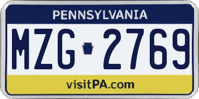 PA license plate MZG2769