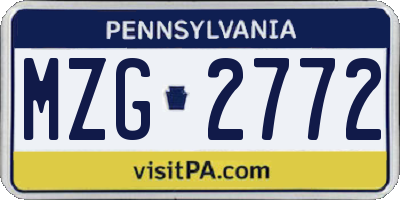 PA license plate MZG2772
