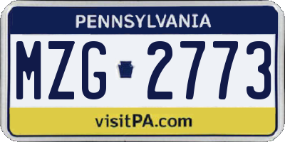 PA license plate MZG2773
