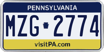 PA license plate MZG2774