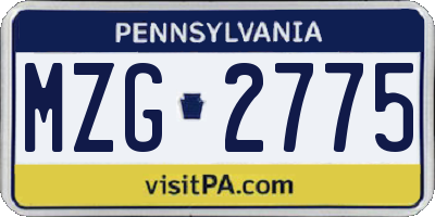 PA license plate MZG2775