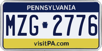 PA license plate MZG2776