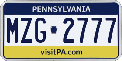 PA license plate MZG2777
