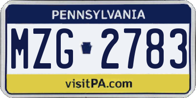 PA license plate MZG2783