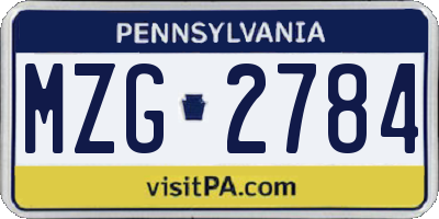 PA license plate MZG2784