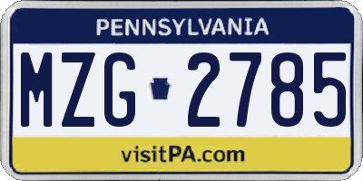 PA license plate MZG2785