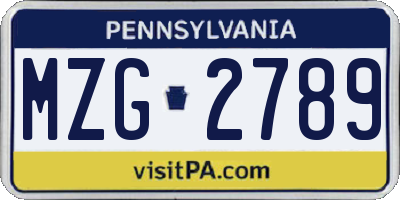 PA license plate MZG2789