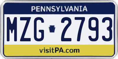 PA license plate MZG2793