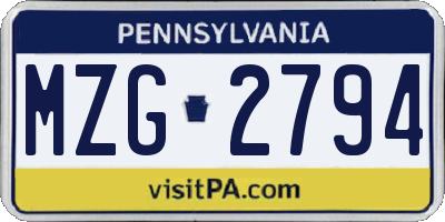 PA license plate MZG2794