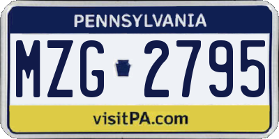 PA license plate MZG2795