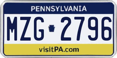 PA license plate MZG2796