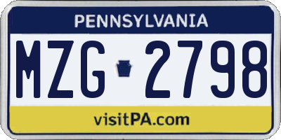 PA license plate MZG2798