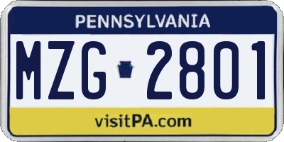 PA license plate MZG2801