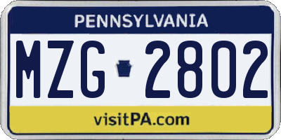 PA license plate MZG2802