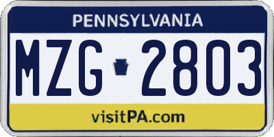 PA license plate MZG2803