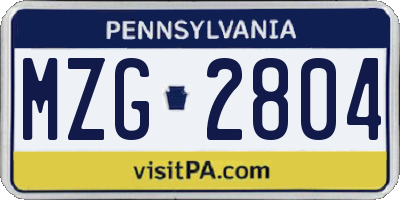 PA license plate MZG2804