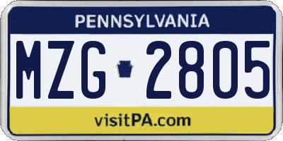 PA license plate MZG2805