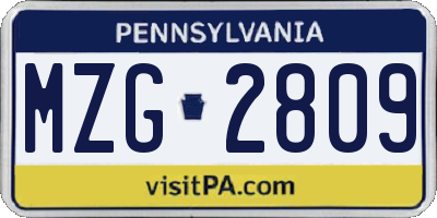 PA license plate MZG2809