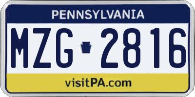 PA license plate MZG2816