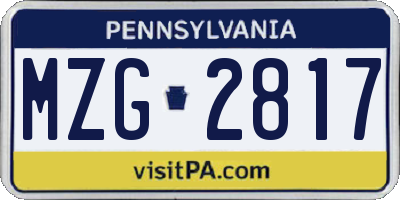 PA license plate MZG2817