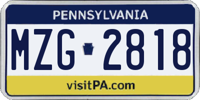PA license plate MZG2818