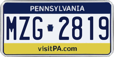 PA license plate MZG2819