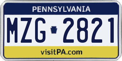 PA license plate MZG2821