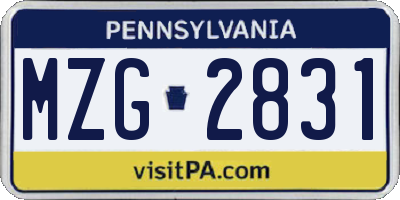 PA license plate MZG2831
